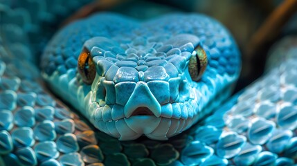 Fototapeta premium Blue viper snake closeup face. 
