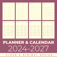 Simple planner calendar 2024, 2025, 2026, 2027 in clean and minimal design