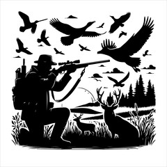 Deer Hunting Silhouette. Hunting silhouettes and labels vector set. Dear Hunting Vector Illustration