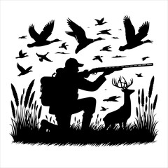 Deer Hunting Silhouette. Hunting silhouettes and labels vector set. Dear Hunting Vector Illustration
