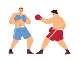 Vector illustration of a sports fight between young male boxers on a white background