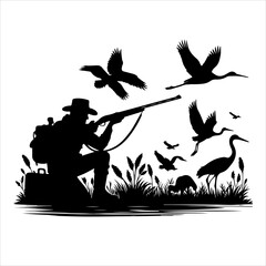 Deer Hunting Silhouette. Hunting silhouettes and labels vector set. Dear Hunting Vector Illustration