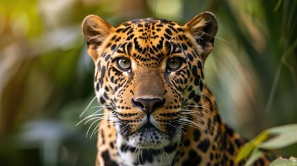 Obraz premium Close up young leopard portrait in jungle 