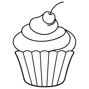 recommend clip art: cupcake outline coloring book page line art illustration digital drawing