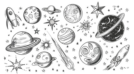 Planet doodle linear icon Universe. 