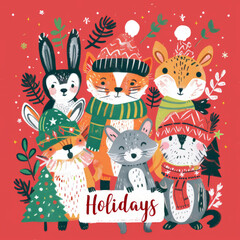 Naklejka premium Festive Animal Holiday Card