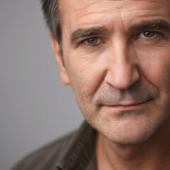 Fototapeta premium A close-up portrait of an American man in his 40s with a focus on skincare