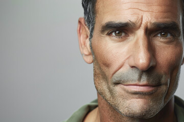Obraz premium A close-up portrait of an American man with a confident look, highlighting the details and texture of his skin