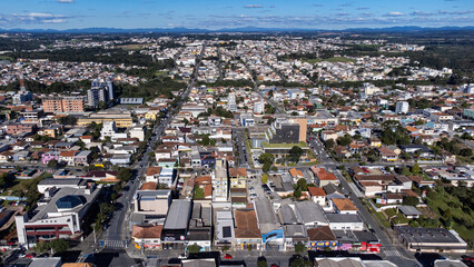 Image using drone, on a sunny day, of the central region of the city of Araucara, located close to...