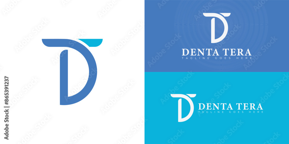 Poster abstract initial letters dt or td logo in blue color isolated on multiple background colors. the log