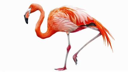 Obraz premium Graceful flamingo in striking watercolors, standing on one leg, full body, white background, zoo animal, watercolor flamingo