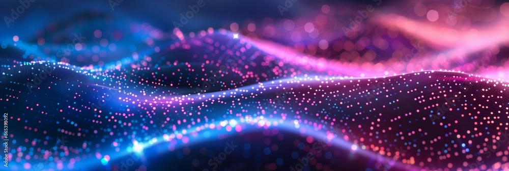 Poster abstract digital background with glowing connections and lines in the colors blue, purple, and red. 