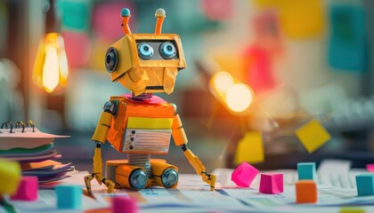 Fototapeta premium Innovation in strategic planning for innovation culture, front view, fostering creative environments, robotic tone, colored pastel