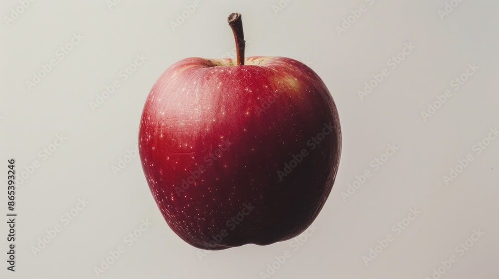Aufkleber a surreal image of a ripe red apple, floating in mid-air against a white background. the apple is pe