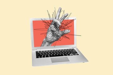 Composite trend artwork sketch image photo collage of empty space silhouette laptop display hand...