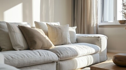 Fototapeta premium home interior design idea, comfy couch sofa in living room space