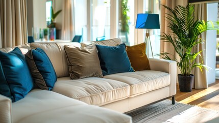 home interior design idea, comfy couch sofa in living room space