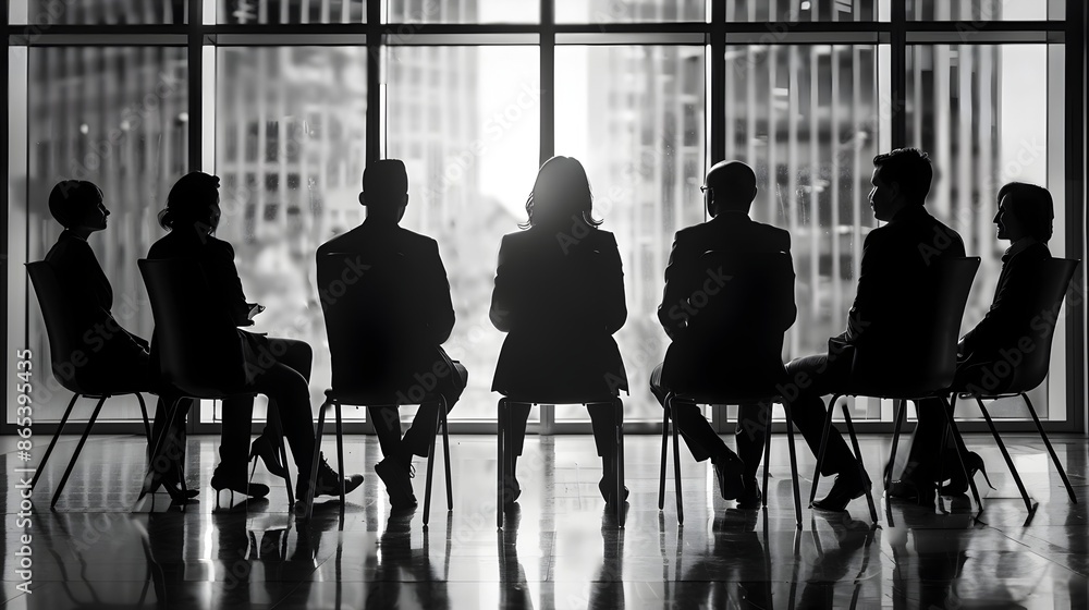 Poster formal job interview with panel of interviewers evaluating candidate