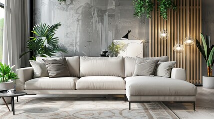 Fototapeta premium home interior design idea, comfy couch sofa in living room space