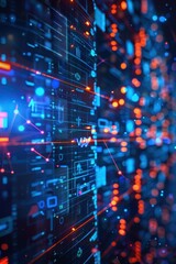 Obraz premium Digital interface with blue and red lights