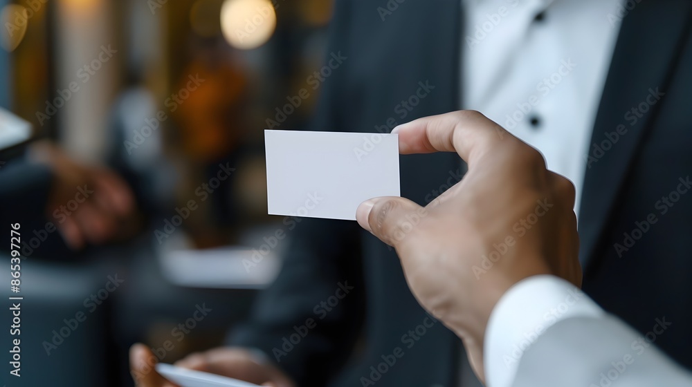 Poster candidate professionally handing over business card to interviewer during job interview