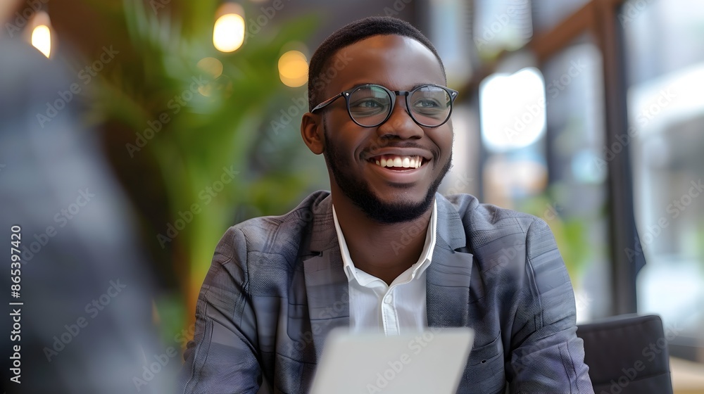 Aufkleber impressed interviewer reviewing candidate's portfolio during job interview