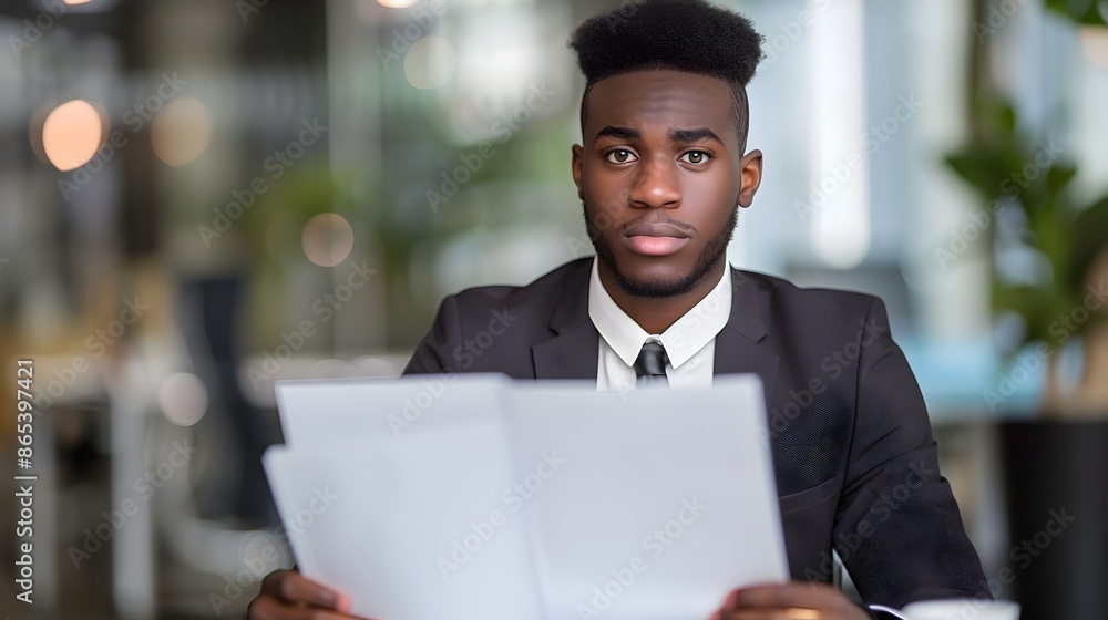 Poster impressed interviewer reviewing candidate's portfolio at job interview