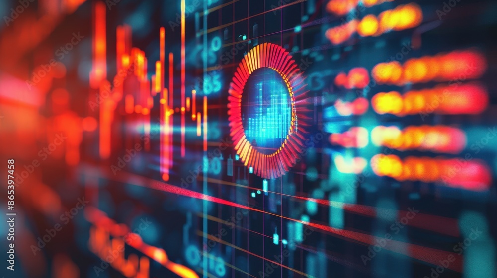 Poster digital target with financial charts and data