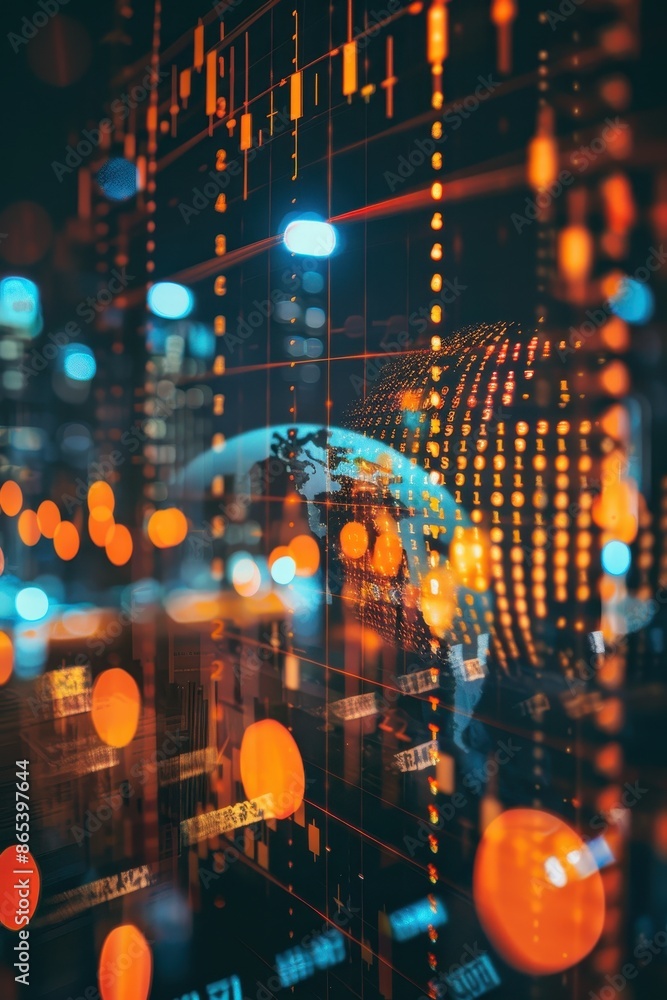 Poster digital world representation with financial data