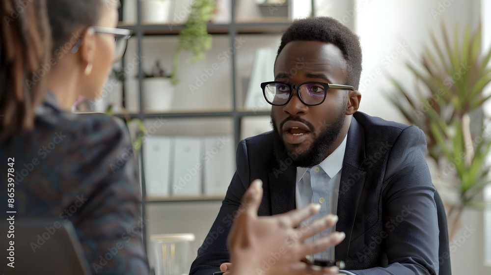 Poster interviewer nodding in agreement as candidate speaks during job interview