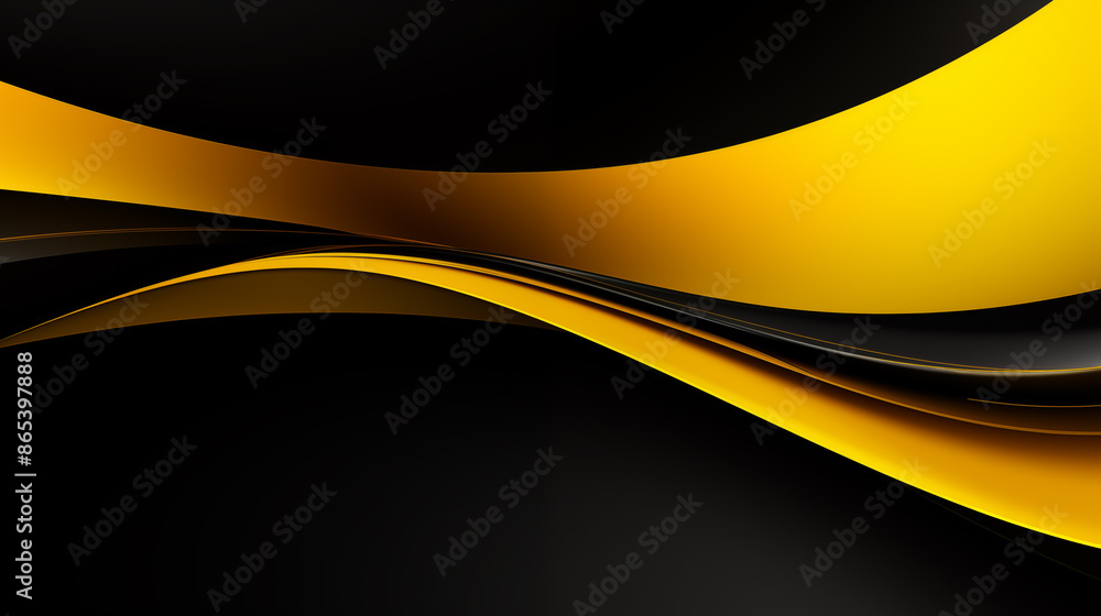 Fototapete Abstract dark wavy background with streaks of yellow color. Elegant black modern architecture art. Textured back.