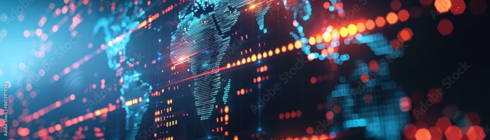 Poster digital world representation with financial data