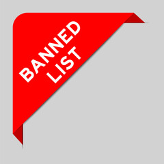 Red color of corner label banner with word banned list on gray background
