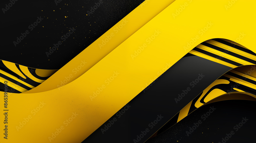 Fototapete Abstract dark wavy background with streaks of yellow color. Elegant black modern architecture art. Textured back.
