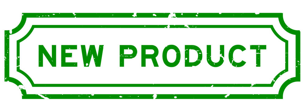 Grunge green new product word rubber seal stamp on white background