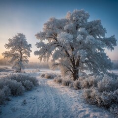 Magical Winter Landscapes: Capture the ethereal beauty of a winter wonderland, with snow-covered landscapes and frost-kissed trees under a clear, crisp sky.

