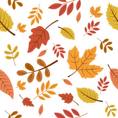 Seamless pattern with autumn leaves. Falling leaves. Autumn botanical background. For design of banners, fabrics, textiles, wallpaper. 