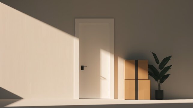 Evicted couple packing their things, eviction notice on the door, capturing personal crisis and housing challenges, detailed depiction