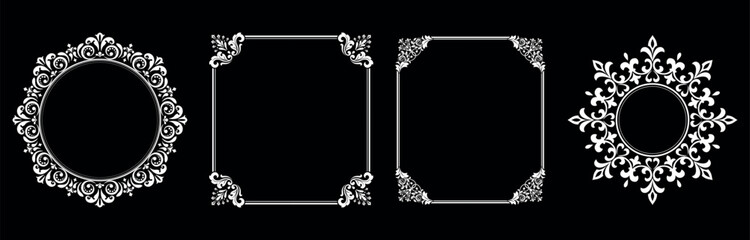 Set of decorative frames Elegant vector element for design in Eastern style, place for text. Floral black and white borders. Lace illustration for invitations and greeting cards.