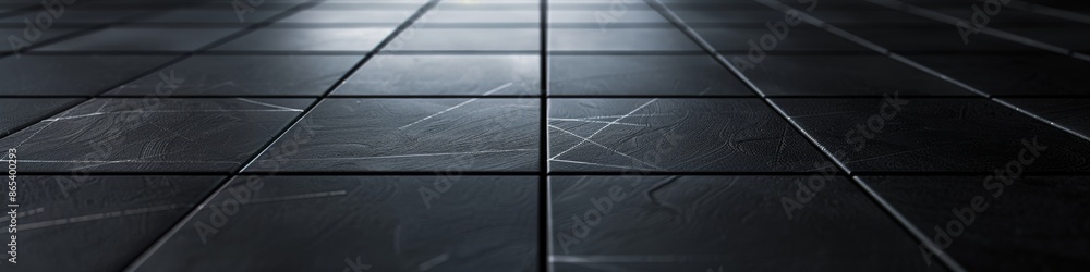 Poster square grid in light lines on a dark charcoal background, emphasizing minimalism and elegance