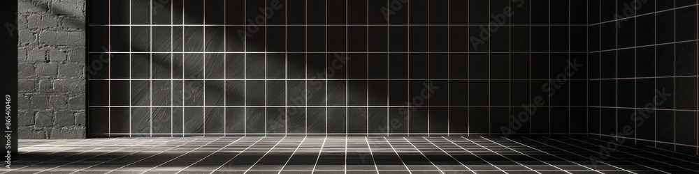 Poster square grid in light lines on a dark charcoal background, emphasizing minimalism and elegance