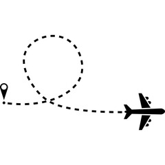 Airplane with Dotted Line Path. Airplane Path. Flight Path. Flight Route. Vector Illustration