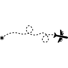 Airplane with Dotted Line Path. Airplane Path. Flight Path. Flight Route. Vector Illustration