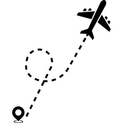 Airplane with Dotted Line Path. Airplane Path. Flight Path. Flight Route. Vector Illustration