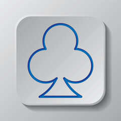 Clubs simple icon, vector. Flat design. Paper cut design. Cutted blue symbol with shadow. Gray badge button, gray background