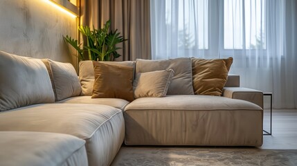 Fototapeta premium living room with sofa couch, cozy home