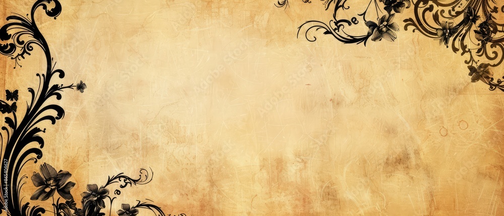 Poster antique frame with empty space and worn canvas texture featuring a mottled grime effect