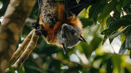 Obraz premium Grey Headed Flying Fox hanging upside down in a tree