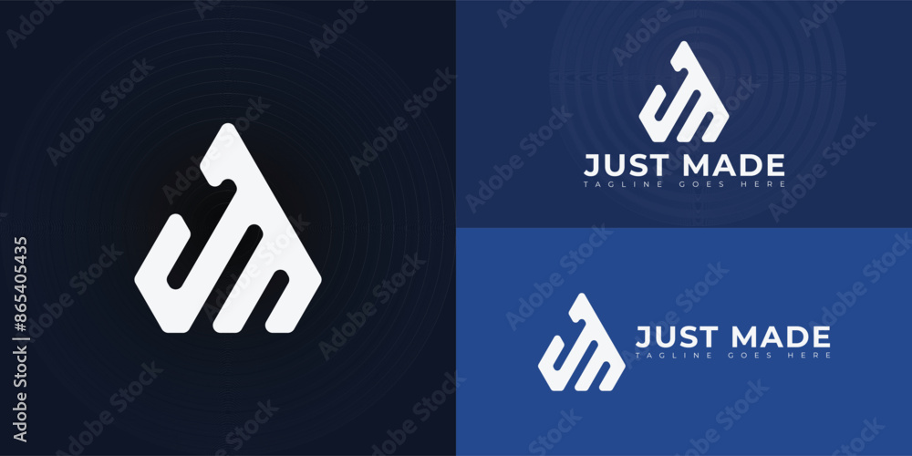 Poster abstract initial letters jm or mj logo in white color isolated on multiple background colors. the lo