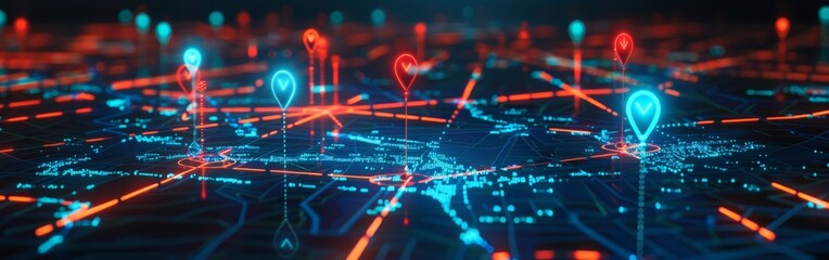 Fototapeta premium Futuristic City Map with Glowing Digital Pins